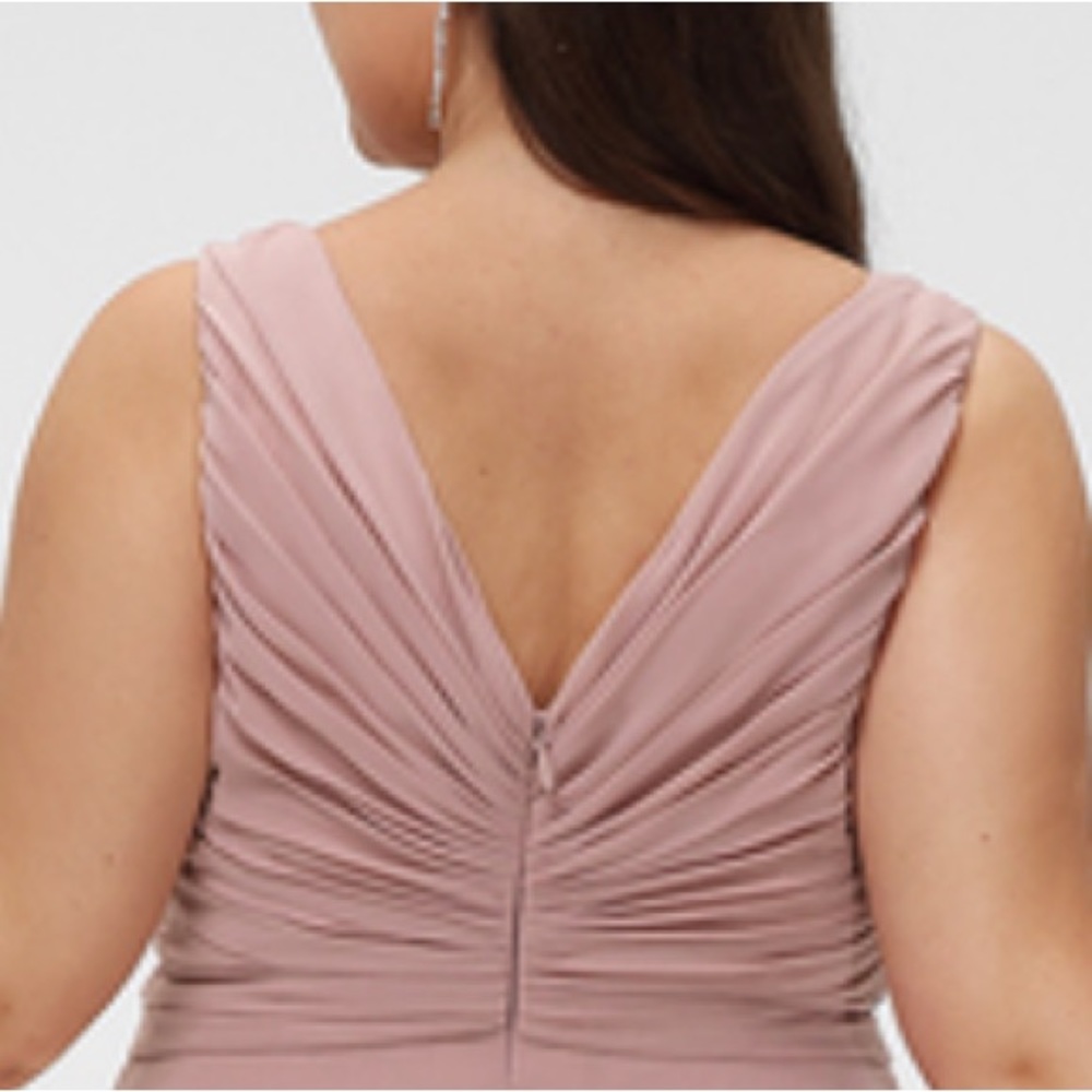 JJ’S HOUSE DUSTY ROSE Chiffon Bridesmaid Dress Slit Front Side - Picture 2 of 10